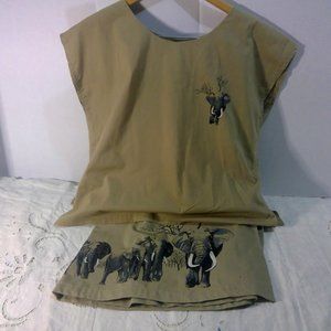 Bundu African Elephants Skirt and Top Set Women's Size Large